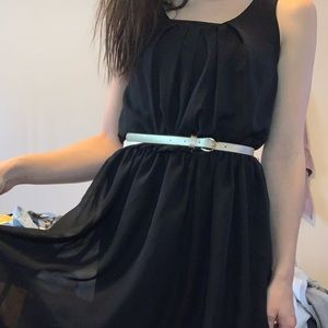 black dress with gold belt